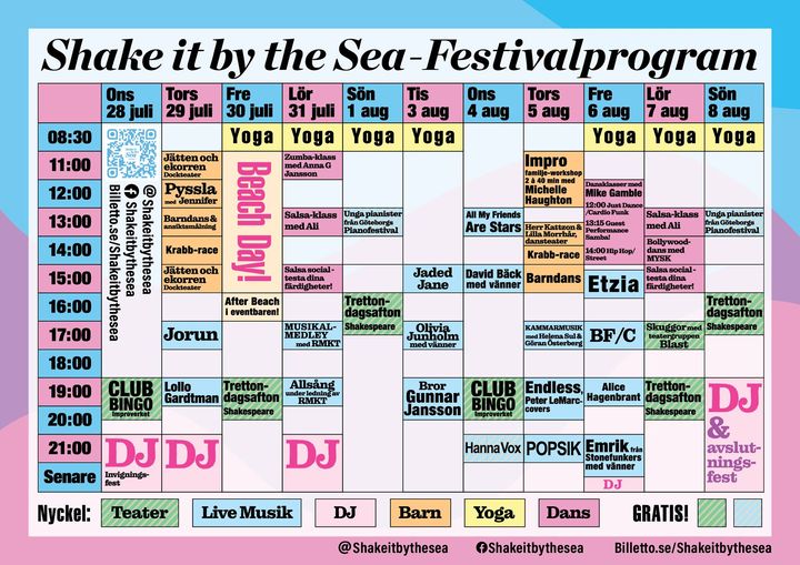 Program för musikfestivalen Shake it by the sea